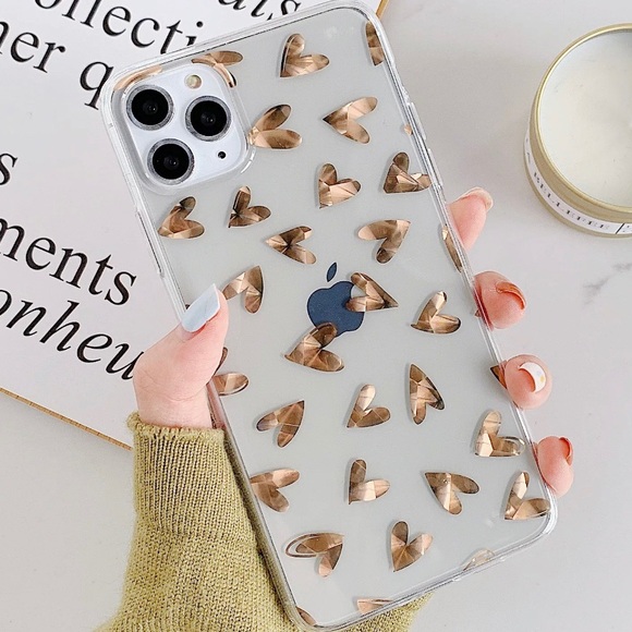 Accessories - Gold Heart Love Clear Electroplate iPhone Case